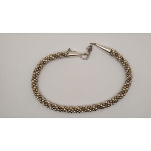 Vintage Twisted Bead Choker Necklace Silver & Gold Tone